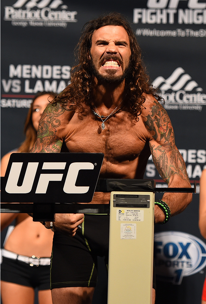 FAIRFAX, VA - APRIL 03: Clay Guida weighs in during the UFC weigh-in at the Patriot Center on April 3, 2015 in Fairfax, Virginia. (Photo by Josh Hedges/Zuffa LLC/Zuffa LLC via Getty Images)