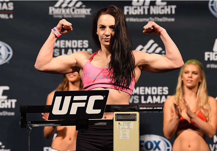FAIRFAX, VA - APRIL 03: Milana Dudieva of Russia weighs in during the UFC weigh-in at the Patriot Center on April 3, 2015 in Fairfax, Virginia. (Photo by Josh Hedges/Zuffa LLC/Zuffa LLC via Getty Images)