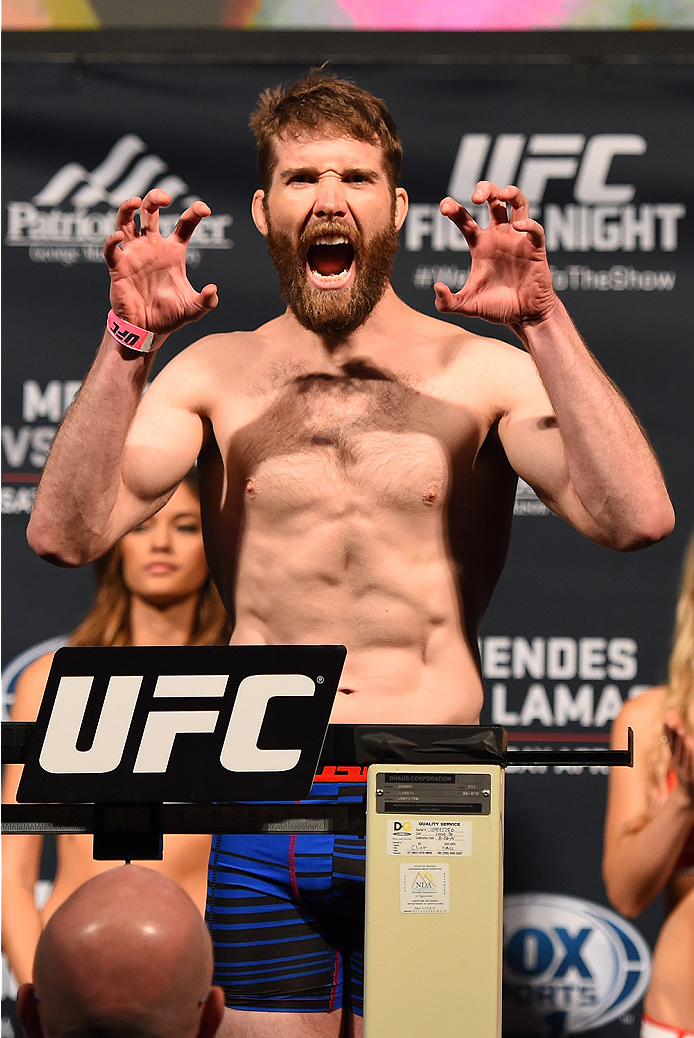 FAIRFAX, VA - APRIL 03: Mitch Clarke of Canada weighs in during the UFC weigh-in at the Patriot Center on April 3, 2015 in Fairfax, Virginia. (Photo by Josh Hedges/Zuffa LLC/Zuffa LLC via Getty Images)