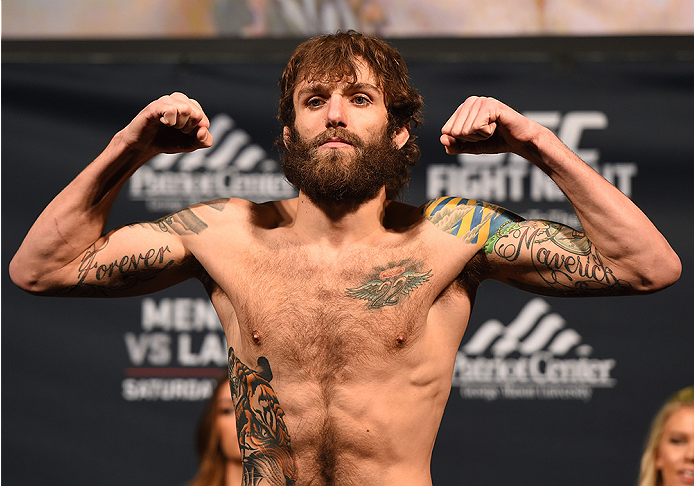 FAIRFAX, VA - APRIL 03: Michael Chiesa weighs in during the UFC weigh-in at the Patriot Center on April 3, 2015 in Fairfax, Virginia. (Photo by Josh Hedges/Zuffa LLC/Zuffa LLC via Getty Images)