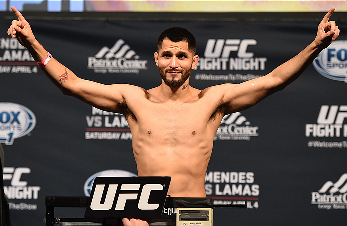 FAIRFAX, VA - APRIL 03: Jorge Masvidal of Cuba weighs in during the UFC weigh-in at the Patriot Center on April 3, 2015 in Fairfax, Virginia. (Photo by Josh Hedges/Zuffa LLC/Zuffa LLC via Getty Images)