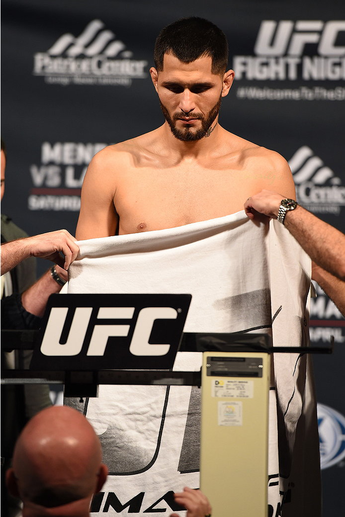 FAIRFAX, VA - APRIL 03: Jorge Masvidal of Cuba weighs in during the UFC weigh-in at the Patriot Center on April 3, 2015 in Fairfax, Virginia. (Photo by Josh Hedges/Zuffa LLC/Zuffa LLC via Getty Images)