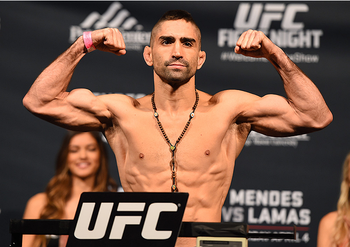 FAIRFAX, VA - APRIL 03: Ricardo Lamas weighs in during the UFC weigh-in at the Patriot Center on April 3, 2015 in Fairfax, Virginia. (Photo by Josh Hedges/Zuffa LLC/Zuffa LLC via Getty Images)