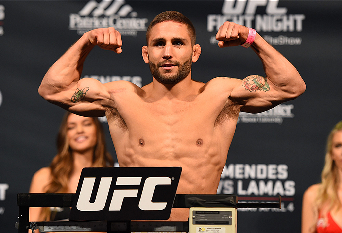 FAIRFAX, VA - APRIL 03: Chad Mendes weighs in during the UFC weigh-in at the Patriot Center on April 3, 2015 in Fairfax, Virginia. (Photo by Josh Hedges/Zuffa LLC/Zuffa LLC via Getty Images)