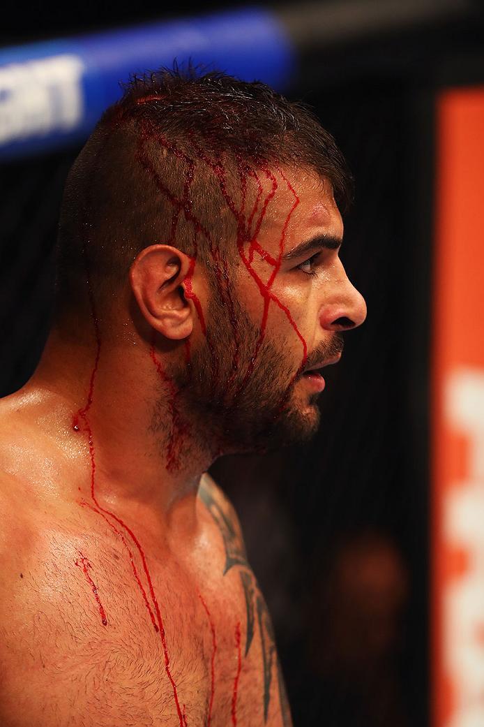 HAMBURG, GERMANY - SEPTEMBER 03: Jarjis Danho of Syria after punches from Christian Colombo of Denmark in their Heavyweight Bout during the UFC Fight Night held at Barclaycard Arena on September 3, 2016 in Hamburg, Germany. (Photo by Dean Mouhtaropoulos