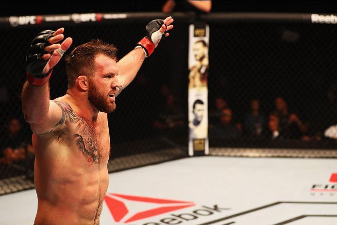 HAMBURG, GERMANY - SEPTEMBER 03: Ryan Bader of the USA celebrates his knockout victory over Ilir Latifi of Sweden in their Light Heavyweight Bout during the UFC Fight Night held at Barclaycard Arena on September 3, 2016 in Hamburg, Germany. (Photo by D
