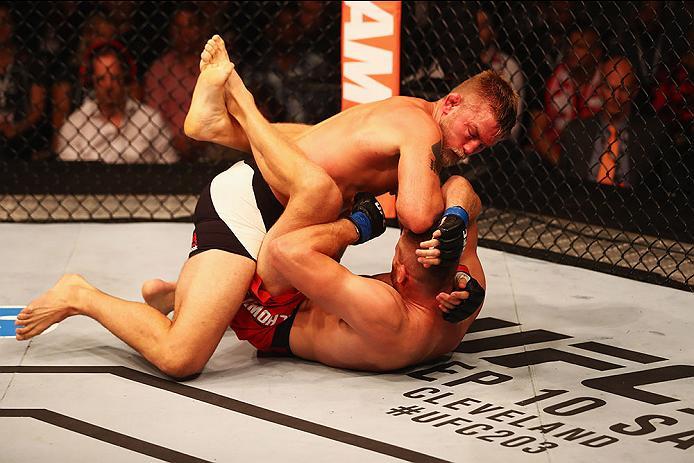 HAMBURG, GERMANY - SEPTEMBER 03: Alexander Gustafsson (top) of Sweden controls the body of Jan Blachowicz (R) of Poland compete in their Light Heavyweight Bout during the UFC Fight Night held at Barclaycard Arena on September 3, 2016 in Hamburg, Germany