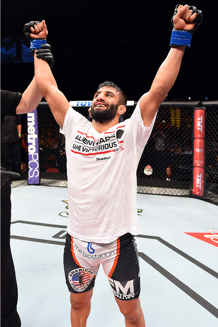 HOLLYWOOD, FL - JUNE 27: Sirwan Kakai of Sweden celebrates after defeating Danny Martinez in their bantamweight during the UFC Fight Night event at the Hard Rock Live on June 27, 2015 in Hollywood, Florida. (Photo by Josh Hedges/Zuffa LLC/Zuffa LLC via G