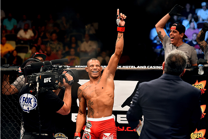 HOLLYWOOD, FL - JUNE 27: Alex Oliveira of Brazil interacts with the crowd before facing Joe Merritt in their welterweight during the UFC Fight Night event at the Hard Rock Live on June 27, 2015 in Hollywood, Florida. (Photo by Josh Hedges/Zuffa LLC/Zuffa