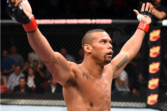 HOLLYWOOD, FL - JUNE 27: Thiago Santos of Brazil celebrates after defeating Steve Bosse of Canada in their middleweight during the UFC Fight Night event at the Hard Rock Live on June 27, 2015 in Hollywood, Florida. (Photo by Josh Hedges/Zuffa LLC/Zuffa