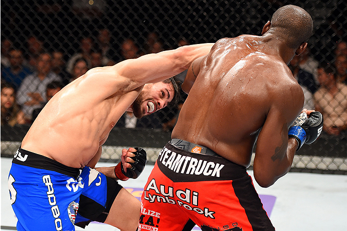 HOLLYWOOD, FL - JUNE 27: (L-R) Antonio Carlos Junior of Brazil punches Eddie Gordon in their middleweight during the UFC Fight Night event at the Hard Rock Live on June 27, 2015 in Hollywood, Florida. (Photo by Josh Hedges/Zuffa LLC/Zuffa LLC via Getty I