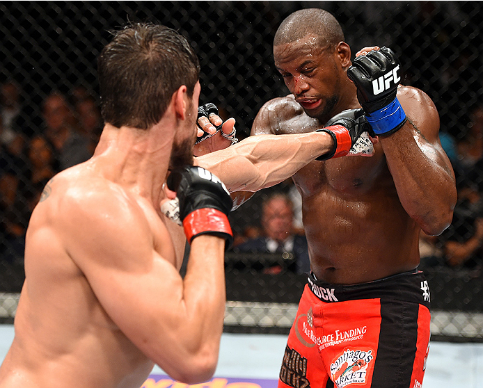 HOLLYWOOD, FL - JUNE 27: (L-R) Antonio Carlos Junior of Brazil punches Eddie Gordon in their middleweight during the UFC Fight Night event at the Hard Rock Live on June 27, 2015 in Hollywood, Florida. (Photo by Josh Hedges/Zuffa LLC/Zuffa LLC via Getty