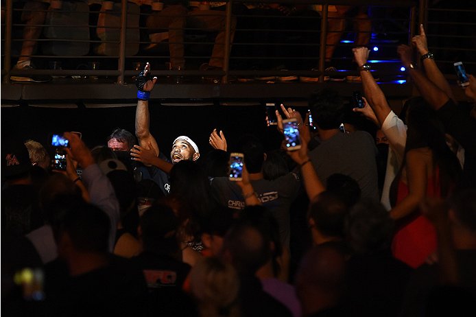 HOLLYWOOD, FL - JUNE 27: Yoel Romero of Cuba enters the arena before facing Lyoto Machida in their middleweight during the UFC Fight Night event at the Hard Rock Live on June 27, 2015 in Hollywood, Florida. (Photo by Josh Hedges/Zuffa LLC/Zuffa LLC via