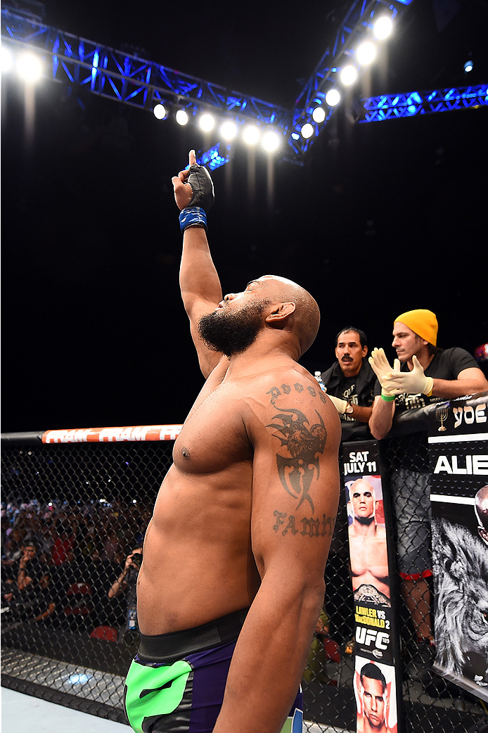HOLLYWOOD, FL - JUNE 27: Yoel Romero of Cuba stands in his corner before facing Lyoto Machida in their middleweight during the UFC Fight Night event at the Hard Rock Live on June 27, 2015 in Hollywood, Florida. (Photo by Josh Hedges/Zuffa LLC/Zuffa LLC v