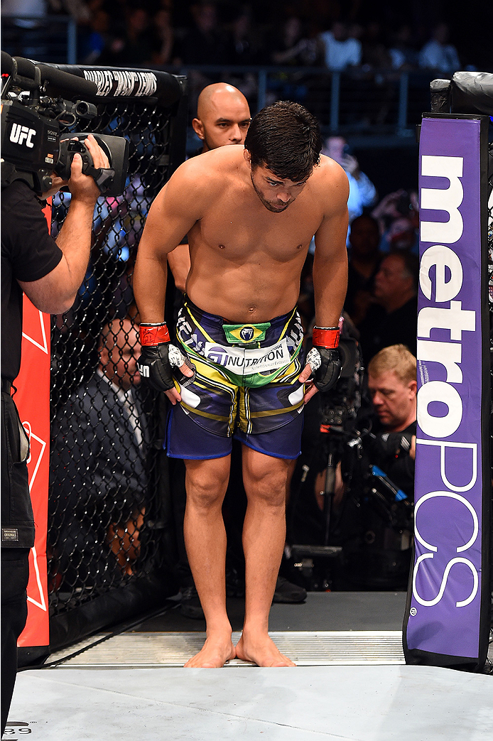 HOLLYWOOD, FL - JUNE 27: Lyoto Machida of Brazil enters the Octagon before facing Yoel Romero in their middleweight during the UFC Fight Night event at the Hard Rock Live on June 27, 2015 in Hollywood, Florida. (Photo by Josh Hedges/Zuffa LLC/Zuffa LLC