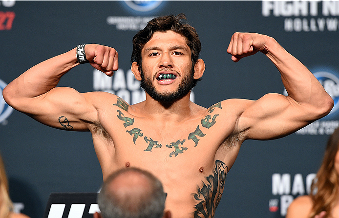 HOLLYWOOD, FL - JUNE 26: Danny Martinez steps on the scale during the UFC weigh-in at the Seminole Hard Rock Casino on June 26, 2015 in Hollywood, Florida. (Photo by Josh Hedges/Zuffa LLC/Zuffa LLC via Getty Images)