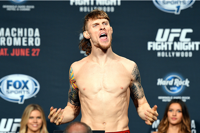 HOLLYWOOD, FL - JUNE 26: Steve Montgomery steps on the scale during the UFC weigh-in at the Seminole Hard Rock Casino on June 26, 2015 in Hollywood, Florida. (Photo by Josh Hedges/Zuffa LLC/Zuffa LLC via Getty Images)