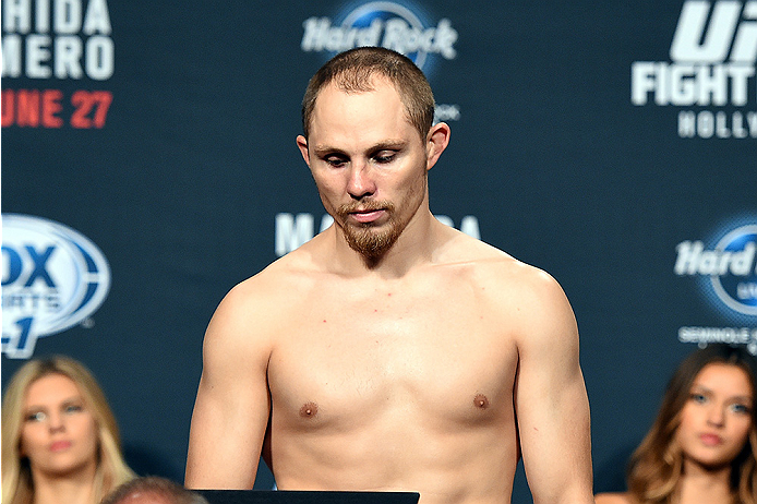 HOLLYWOOD, FL - JUNE 26: Lewis Gonzalez steps on the scale during the UFC weigh-in at the Seminole Hard Rock Casino on June 26, 2015 in Hollywood, Florida. (Photo by Josh Hedges/Zuffa LLC/Zuffa LLC via Getty Images)