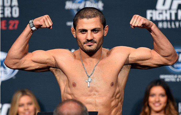 HOLLYWOOD, FL - JUNE 26: Levan Makashvili steps on the scale during the UFC weigh-in at the Seminole Hard Rock Casino on June 26, 2015 in Hollywood, Florida. (Photo by Josh Hedges/Zuffa LLC/Zuffa LLC via Getty Images)
