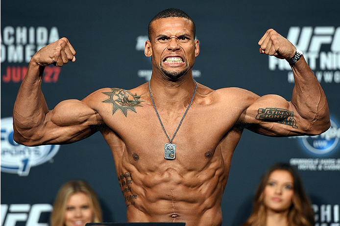 HOLLYWOOD, FL - JUNE 26: Thiago Santos of Brazil steps on the scale during the UFC weigh-in at the Seminole Hard Rock Casino on June 26, 2015 in Hollywood, Florida. (Photo by Josh Hedges/Zuffa LLC/Zuffa LLC via Getty Images)