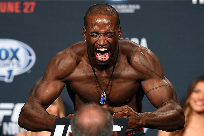 HOLLYWOOD, FL - JUNE 26: Eddie Gordon steps on the scale during the UFC weigh-in at the Seminole Hard Rock Casino on June 26, 2015 in Hollywood, Florida. (Photo by Josh Hedges/Zuffa LLC/Zuffa LLC via Getty Images)