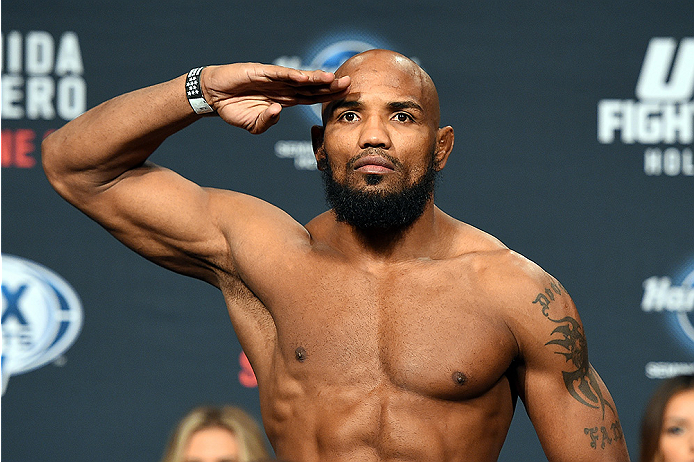 HOLLYWOOD, FL - JUNE 26: Yoel Romero of Cuba steps on the scale during the UFC weigh-in at the Seminole Hard Rock Casino on June 26, 2015 in Hollywood, Florida. (Photo by Josh Hedges/Zuffa LLC/Zuffa LLC via Getty Images)