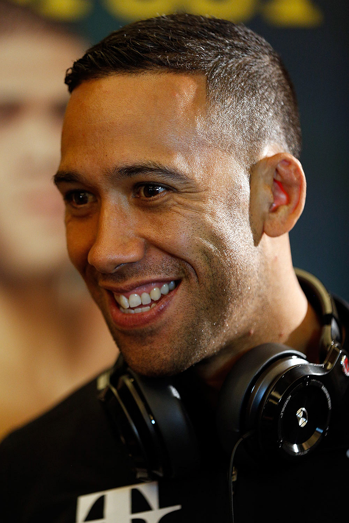 BRISBANE, AUSTRALIA - DECEMBER 05: Dylan Andrews interacts with media during the UFC Ultimate Media Day at the Brisbane Marriott Hotel on December 5, 2013 in Brisbane, Australia. (Photo by Josh Hedges/Zuffa LLC/Zuffa LLC via Getty Images)