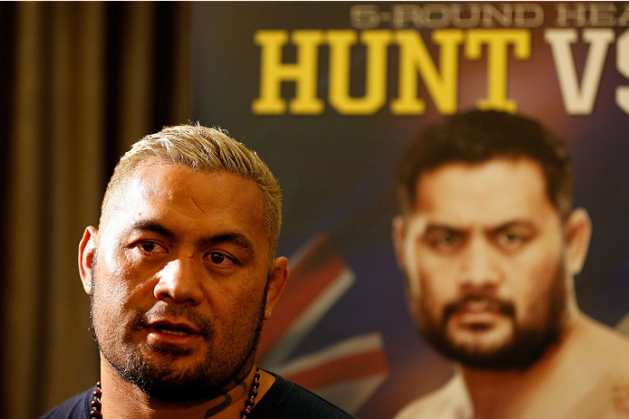 BRISBANE, AUSTRALIA - DECEMBER 05: Mark Hunt interacts with media during the UFC Ultimate Media Day at the Brisbane Marriott Hotel on December 5, 2013 in Brisbane, Australia. (Photo by Josh Hedges/Zuffa LLC/Zuffa LLC via Getty Images)