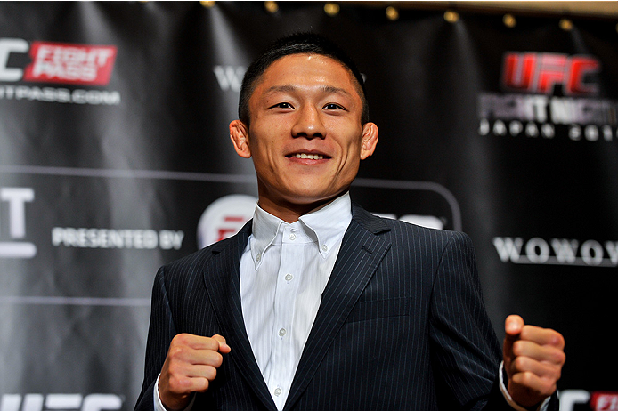 TOKYO, JAPAN - SEPTEMBER 17: Kyoji Horiguchi interacts with media during the UFC Ultimate Media Day at the Hilton Tokyo on September 17, 2014 in Tokyo, Japan. (Photo by Keith Tsuji/Zuffa LLC/Zuffa LLC via Getty Images)