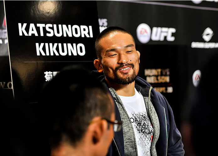 TOKYO, JAPAN - SEPTEMBER 17: Katsunori Kikuno interacts with media during the UFC Ultimate Media Day at the Hilton Tokyo on September 17, 2014 in Tokyo, Japan. (Photo by Keith Tsuji/Zuffa LLC/Zuffa LLC via Getty Images)
