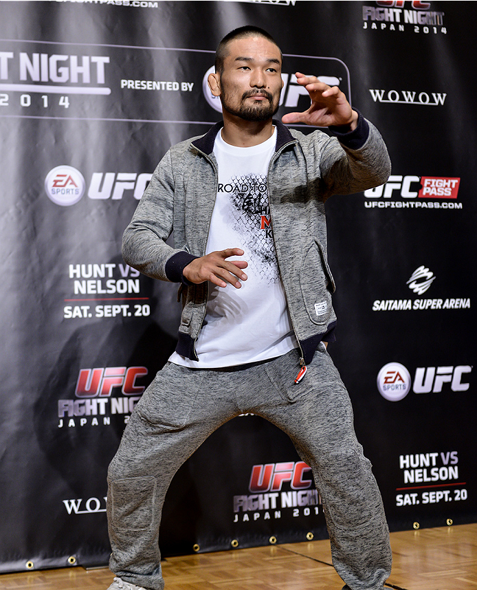 TOKYO, JAPAN - SEPTEMBER 17: Katsunori Kikuno interacts with media during the UFC Ultimate Media Day at the Hilton Tokyo on September 17, 2014 in Tokyo, Japan. (Photo by Keith Tsuji/Zuffa LLC/Zuffa LLC via Getty Images)