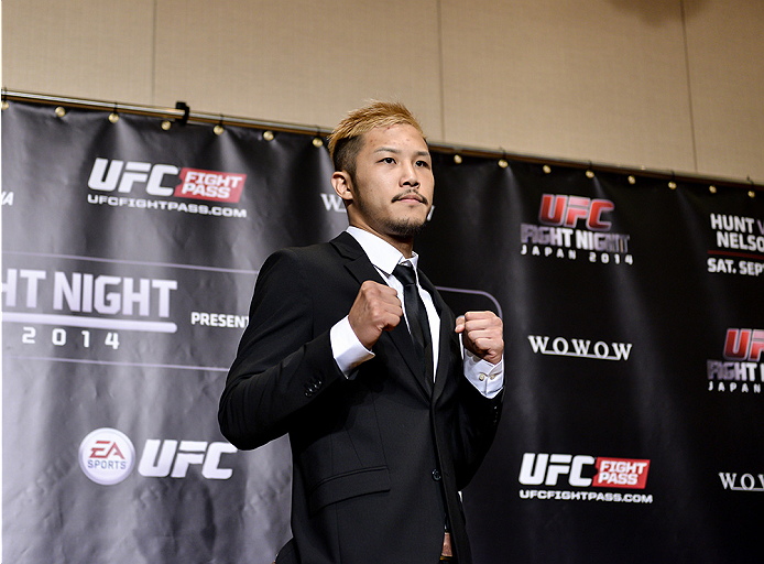 TOKYO, JAPAN - SEPTEMBER 17: Kazuki Tokudome interacts with media during the UFC Ultimate Media Day at the Hilton Tokyo on September 17, 2014 in Tokyo, Japan. (Photo by Keith Tsuji/Zuffa LLC/Zuffa LLC via Getty Images)