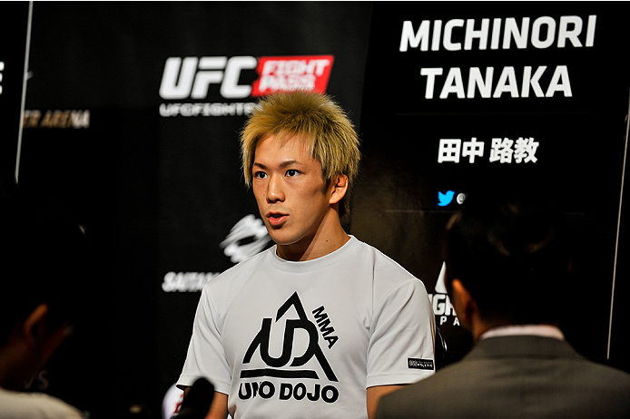 TOKYO, JAPAN - SEPTEMBER 17: Michinori Tanaka interacts with media during the UFC Ultimate Media Day at the Hilton Tokyo on September 17, 2014 in Tokyo, Japan. (Photo by Keith Tsuji/Zuffa LLC/Zuffa LLC via Getty Images)