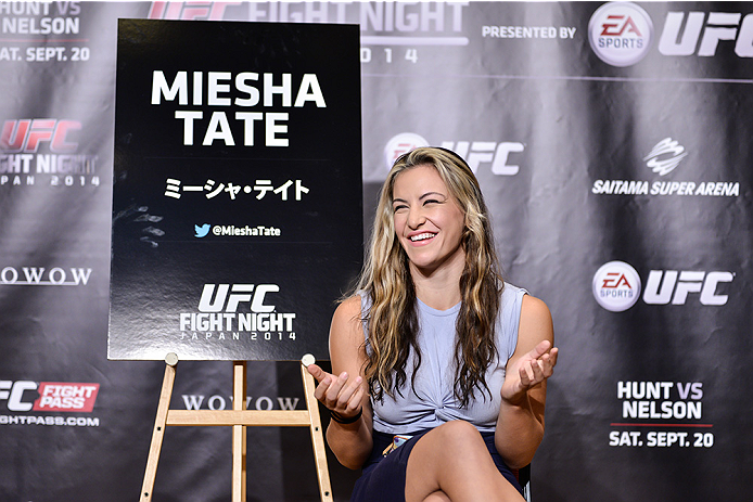 TOKYO, JAPAN - SEPTEMBER 17: Miesha Tate interacts with media during the UFC Ultimate Media Day at the Hilton Tokyo on September 17, 2014 in Tokyo, Japan. (Photo by Keith Tsuji/Zuffa LLC/Zuffa LLC via Getty Images)