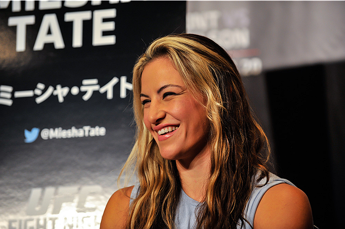 TOKYO, JAPAN - SEPTEMBER 17: Miesha Tate interacts with media during the UFC Ultimate Media Day at the Hilton Tokyo on September 17, 2014 in Tokyo, Japan. (Photo by Keith Tsuji/Zuffa LLC/Zuffa LLC via Getty Images)