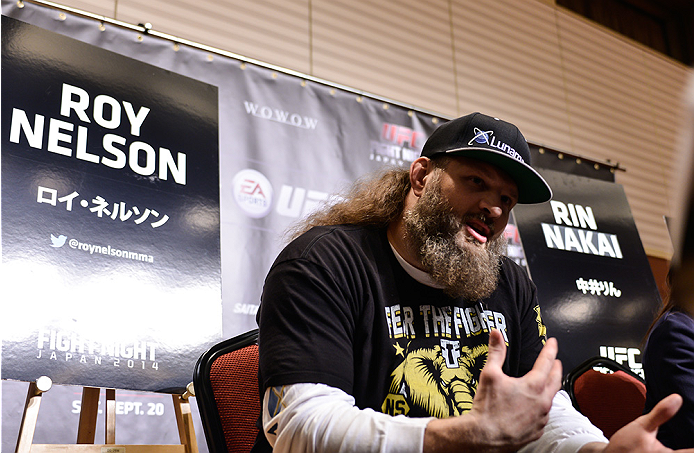 TOKYO, JAPAN - SEPTEMBER 17: Roy Nelson interacts with media during the UFC Ultimate Media Day at the Hilton Tokyo on September 17, 2014 in Tokyo, Japan. (Photo by Keith Tsuji/Zuffa LLC/Zuffa LLC via Getty Images)