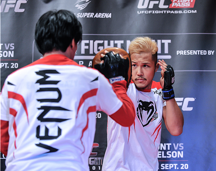 TOKYO, JAPAN - SEPTEMBER 16: Kazuki Tokudome of Japan holds a UFC Fight Night open workout for media at the Hilton Tokyo on September 16, 2014 in Tokyo, Japan. (Photo by Keith Tsuji/Zuffa LLC/Zuffa LLC via Getty Images)