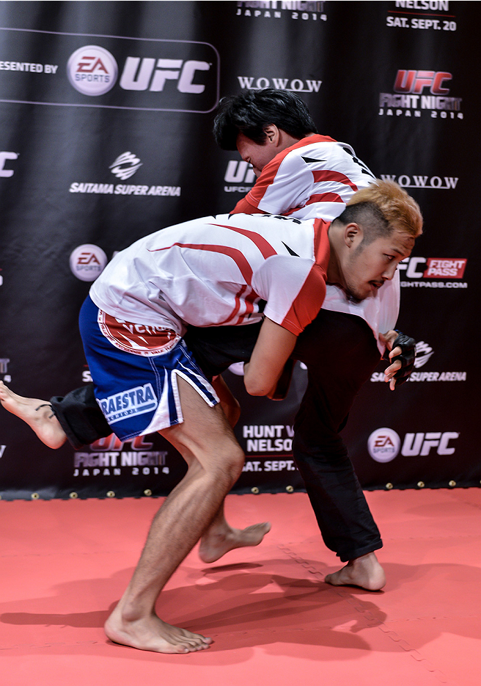 TOKYO, JAPAN - SEPTEMBER 16: Kazuki Tokudome of Japan holds a UFC Fight Night open workout for media at the Hilton Tokyo on September 16, 2014 in Tokyo, Japan. (Photo by Keith Tsuji/Zuffa LLC/Zuffa LLC via Getty Images)