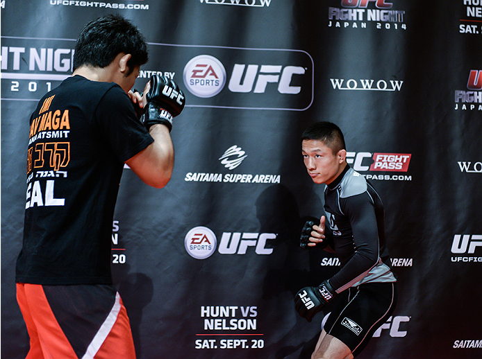 TOKYO, JAPAN - SEPTEMBER 16: Kyoji Horiguchi of Japan holds a UFC Fight Night open workout for media at the Hilton Tokyo on September 16, 2014 in Tokyo, Japan. (Photo by Keith Tsuji/Zuffa LLC/Zuffa LLC via Getty Images)