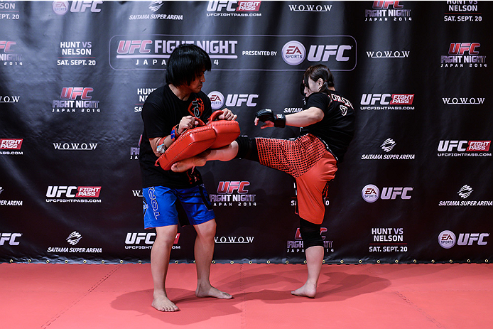TOKYO, JAPAN - SEPTEMBER 16: Rin Nakai of Japan holds a UFC Fight Night open workout for media at the Hilton Tokyo on September 16, 2014 in Tokyo, Japan. (Photo by Keith Tsuji/Zuffa LLC/Zuffa LLC via Getty Images)