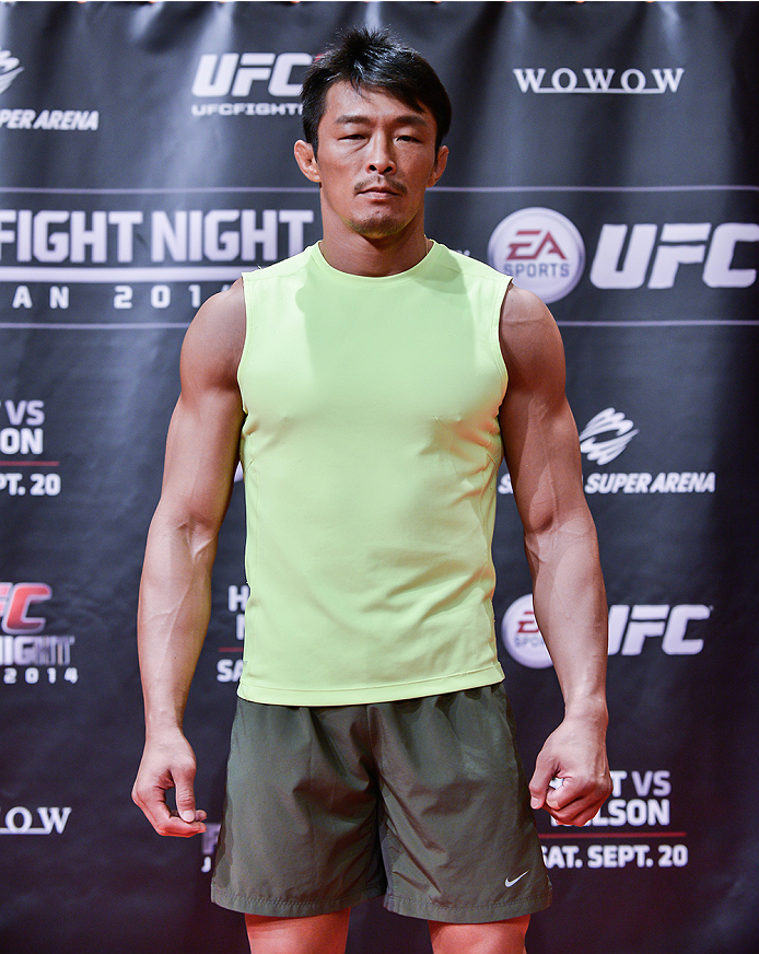 TOKYO, JAPAN - SEPTEMBER 16: Yoshinori Akiyama of Japan holds a UFC Fight Night open workout for media at the Hilton Tokyo on September 16, 2014 in Tokyo, Japan. (Photo by Keith Tsuji/Zuffa LLC/Zuffa LLC via Getty Images)