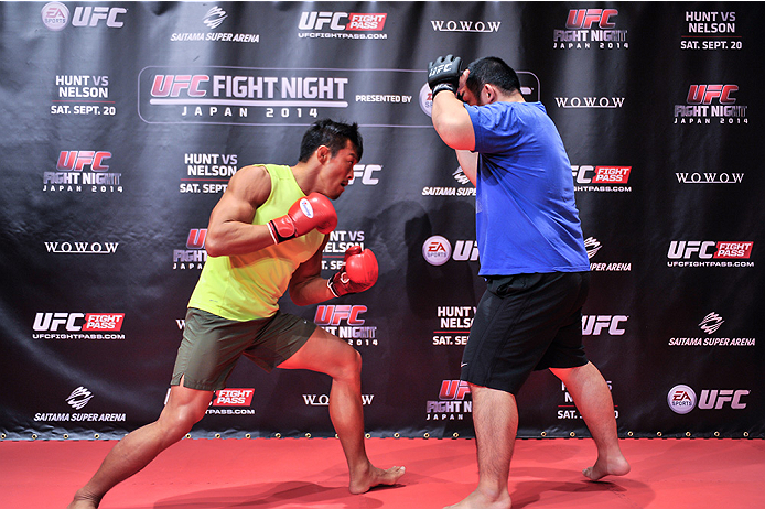 TOKYO, JAPAN - SEPTEMBER 16: Yoshinori Akiyama of Japan holds a UFC Fight Night open workout for media at the Hilton Tokyo on September 16, 2014 in Tokyo, Japan. (Photo by Keith Tsuji/Zuffa LLC/Zuffa LLC via Getty Images)