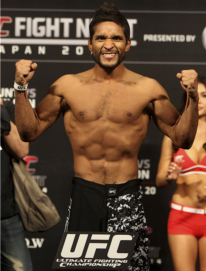 SAITAMA, JAPAN - SEPTEMBER 19: Maximo Blanco steps on the scale during the UFC Fight Night weigh-in event on September 19, 2014 in Saitama, Japan. (Photo by Mitch Viquez/Zuffa LLC/Zuffa LLC via Getty Images)