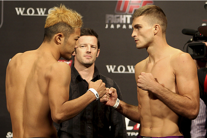 SAITAMA, JAPAN - SEPTEMBER 19: (L and R) Kazuki
Tokudome and Johnny Case during the UFC Fight Night weigh-in event on September 19, 2014 in Saitama, Japan. (Photo by Mitch Viquez/Zuffa LLC/Zuffa LLC via Getty Images)