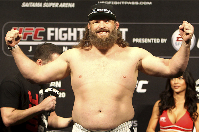 SAITAMA, JAPAN - SEPTEMBER 19: Roy Nelson steps on the scale during the UFC Fight Night weigh-in event on September 19, 2014 in Saitama, Japan. (Photo by Mitch Viquez/Zuffa LLC/Zuffa LLC via Getty Images)