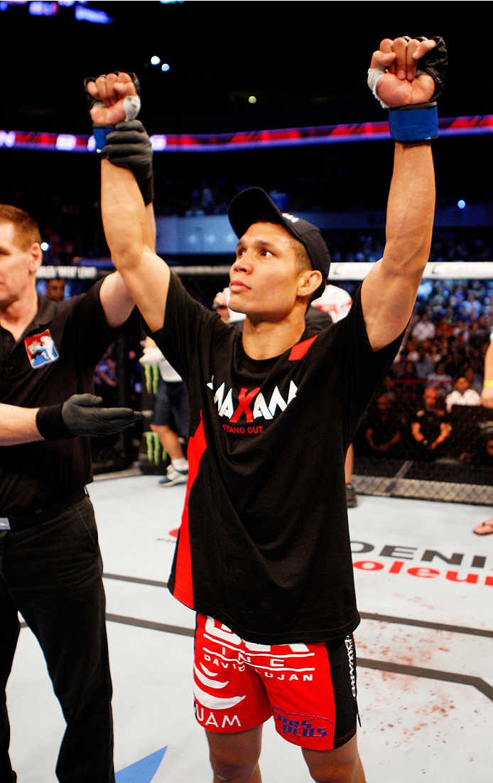 MANILA, PHILIPPINES - MAY 16: Jon Tuck of Guam after his win over Tae Hyun Bang of South Korea during their lightweight fight during the UFC Fight Night event at the Mall of Asia Arena on May 16, 2015 in Manila, Philippines. (Photo by Mitch Viquez/Zuffa