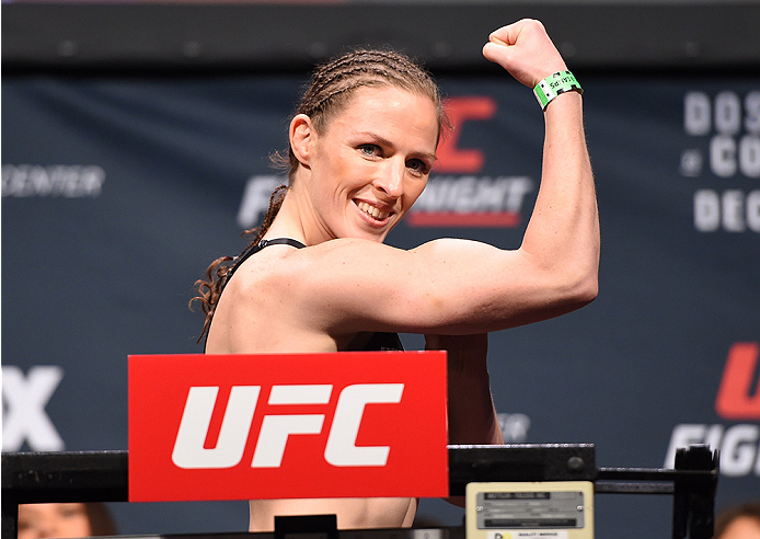 ORLANDO, FL - DECEMBER 18: Sarah Kaufman of Canada weighs in during the UFC weigh-in at the Orange County Convention Center on December 18, 2015 in Orlando, Florida. (Photo by Josh Hedges/Zuffa LLC/Zuffa LLC via Getty Images)