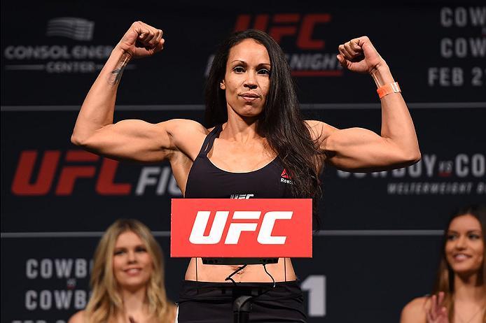 PITTSBURGH, PA - FEBRUARY 20: Marion Reneau of the United States steps on the scale during the UFC Fight Night weigh-in at Stage AE on February 20, 2016 in Pittsburgh, Pennsylvania. (Photo by Jeff Bottari/Zuffa LLC/Zuffa LLC via Getty Images)