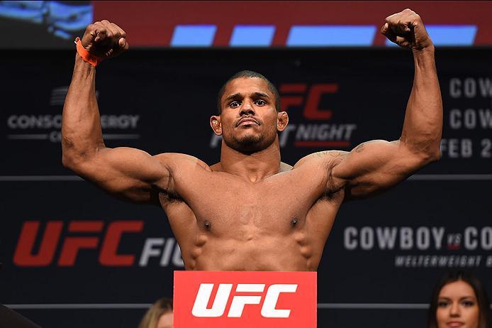 PITTSBURGH, PA - FEBRUARY 20: Alex Garcia of Brazil steps on the scale during the UFC Fight Night weigh-in at Stage AE on February 20, 2016 in Pittsburgh, Pennsylvania. (Photo by Jeff Bottari/Zuffa LLC/Zuffa LLC via Getty Images)