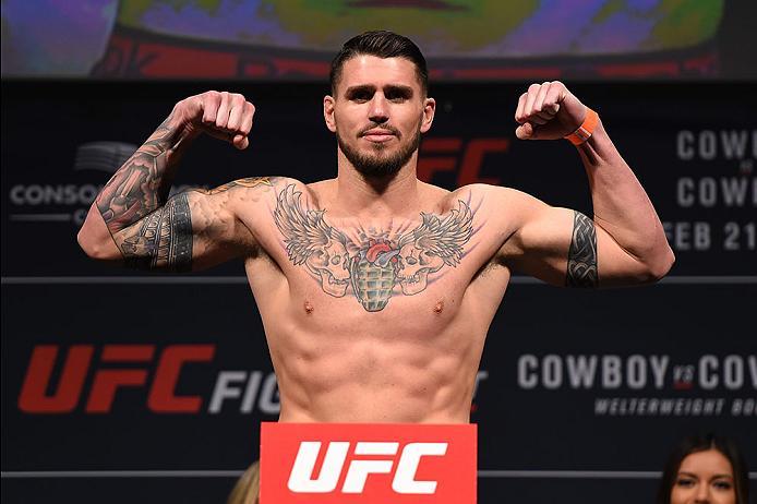 PITTSBURGH, PA - FEBRUARY 20: Chris Camozzi of the United States steps on the scale during the UFC Fight Night weigh-in at Stage AE on February 20, 2016 in Pittsburgh, Pennsylvania. (Photo by Jeff Bottari/Zuffa LLC/Zuffa LLC via Getty Images)